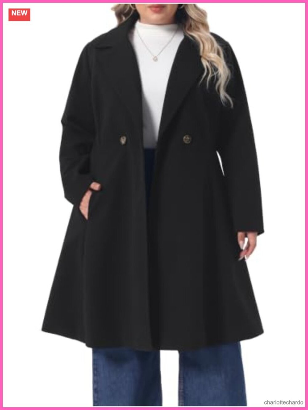 Plus Size Double Breasted Notch Lapel Long Winter Pea Coat